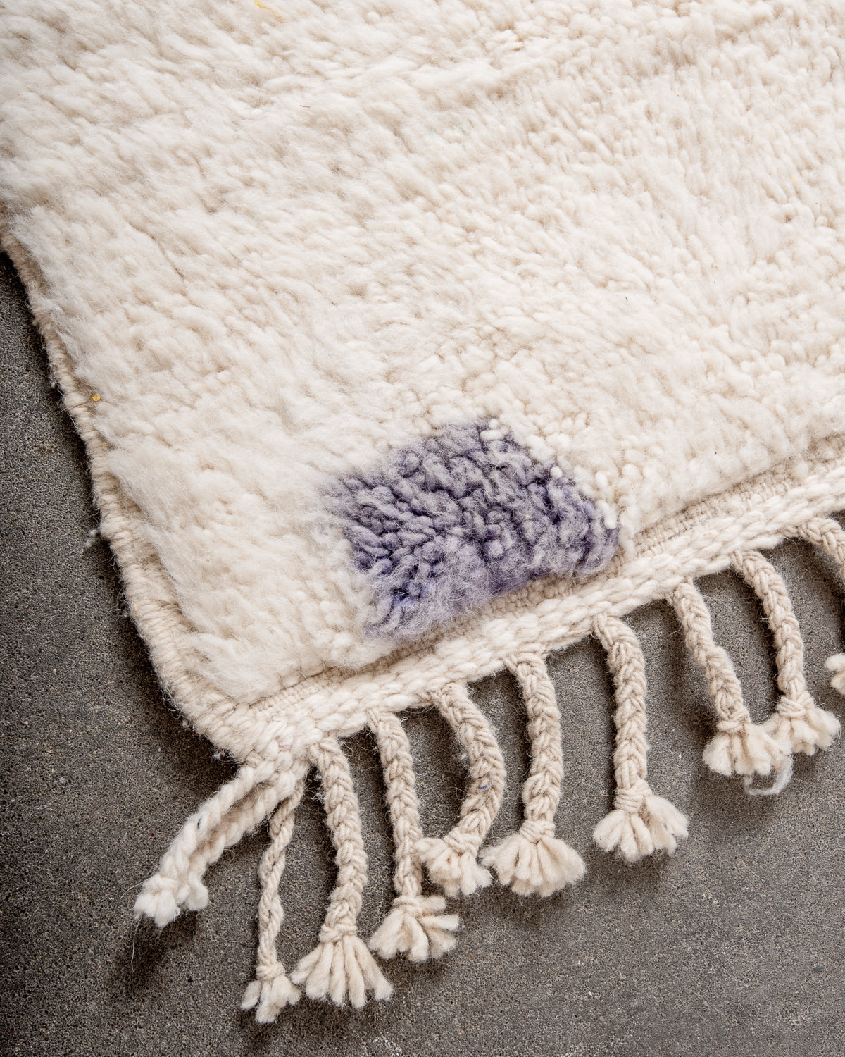 Modern, designer, handcrafted Berber rug from Morocco. Beniourain carpet with beautiful colours and patterns and fluffy wool texture.